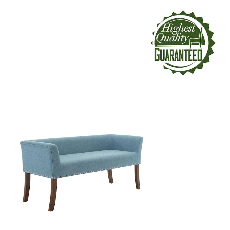 Banc d'appoint rembourré en tissu avec pieds en bois d'hévéa