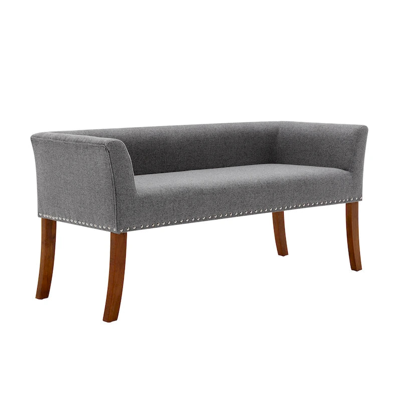 Banc d'appoint rembourré en tissu avec pieds en bois d'hévéa
