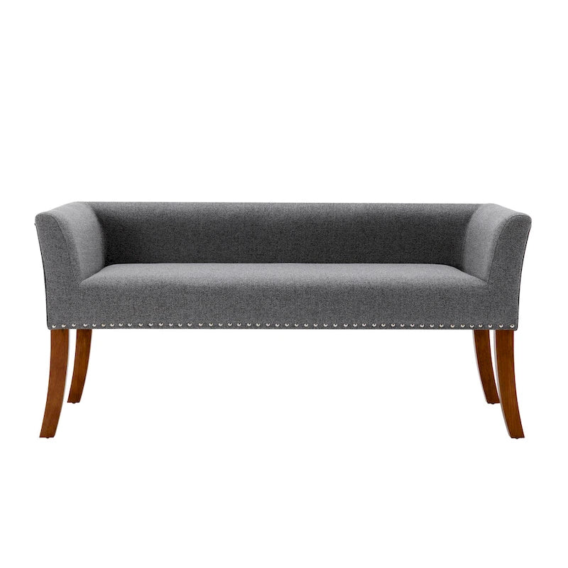 Banc d'appoint rembourré en tissu avec pieds en bois d'hévéa