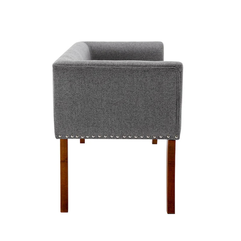 Banc d'appoint rembourré en tissu avec pieds en bois d'hévéa