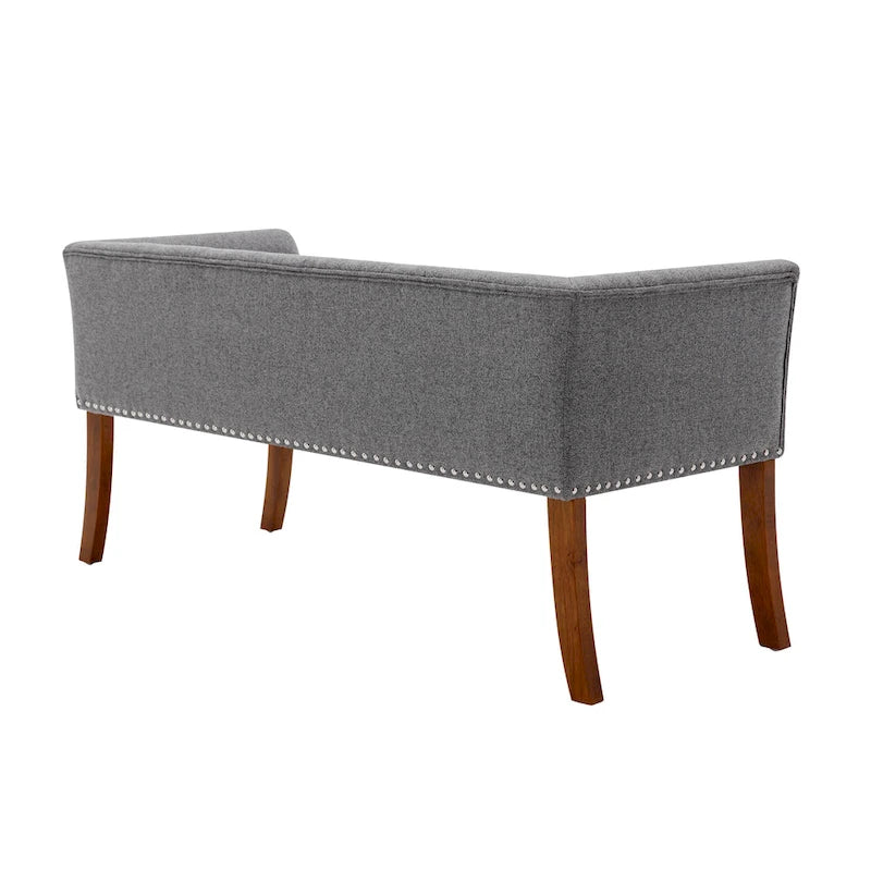 Banc d'appoint rembourré en tissu avec pieds en bois d'hévéa