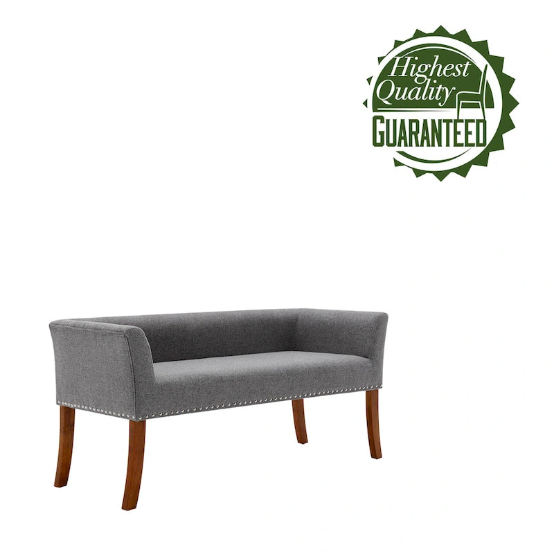 Banc d'appoint rembourré en tissu avec pieds en bois d'hévéa