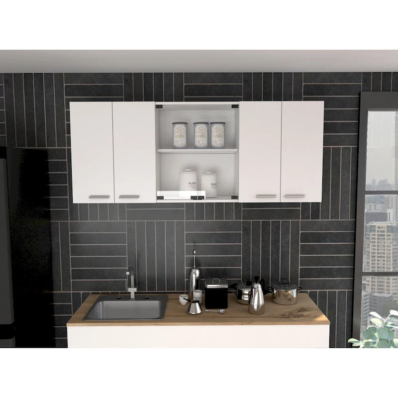 Meuble mural de 59" avec porte en verre et supports métalliques
