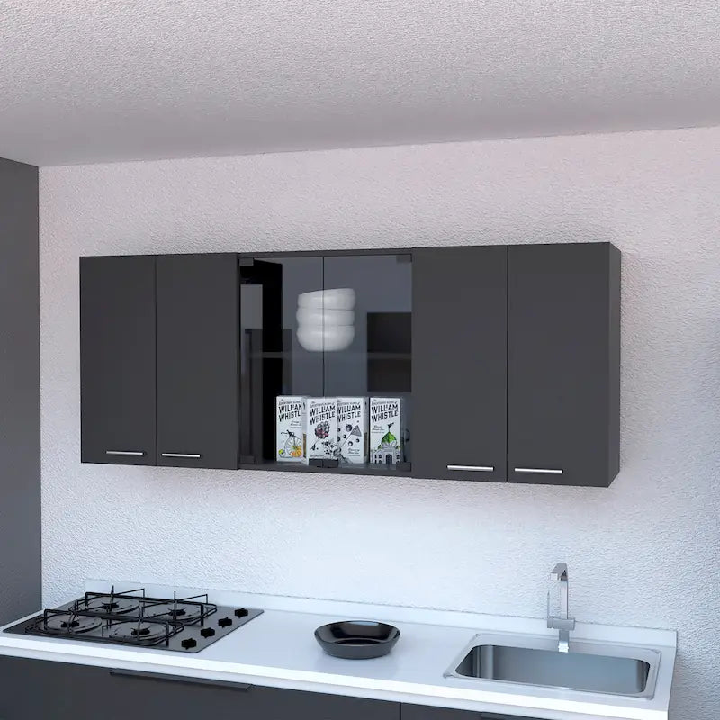 59" Wall Cabinet with Glass Door & Wired Racks