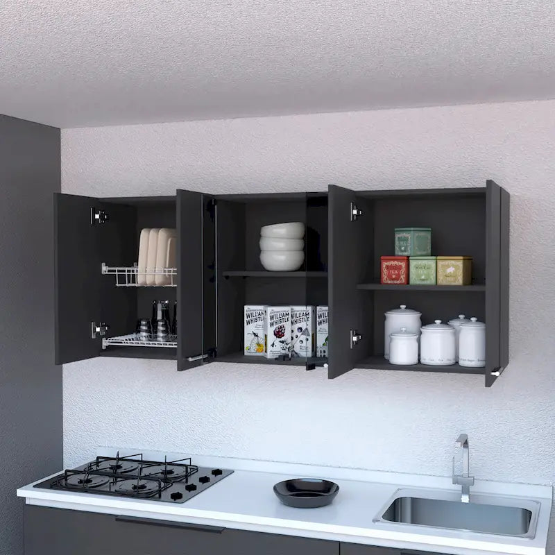 Meuble mural de 59" avec porte en verre et supports métalliques