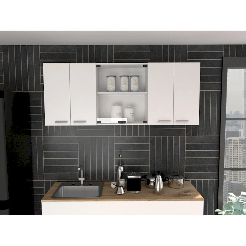 Meuble mural de 59" avec porte en verre et supports métalliques