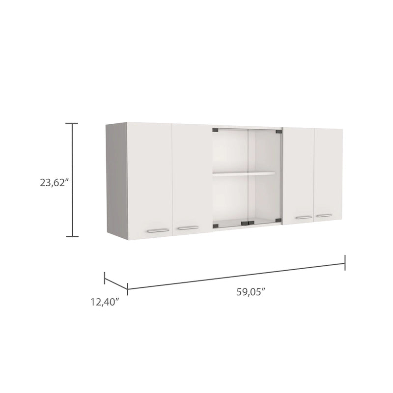 Meuble mural de 59" avec porte en verre et supports métalliques