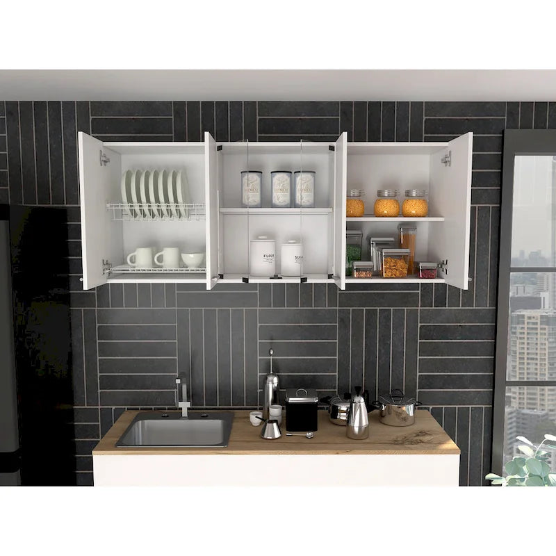 Meuble mural de 59" avec porte en verre et supports métalliques