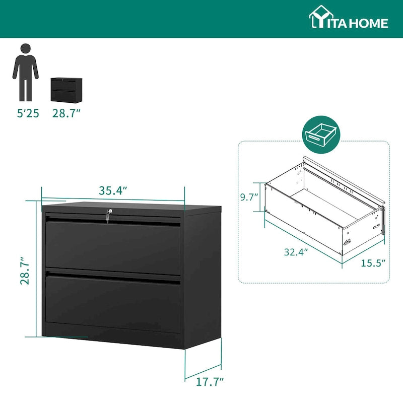 Metall-Aktenschrank mit 2 Schubladen und Schloss