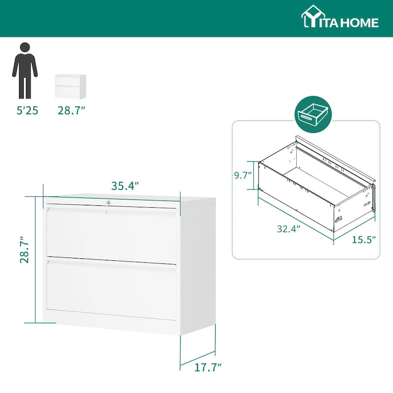 Metall-Aktenschrank mit 2 Schubladen und Schloss