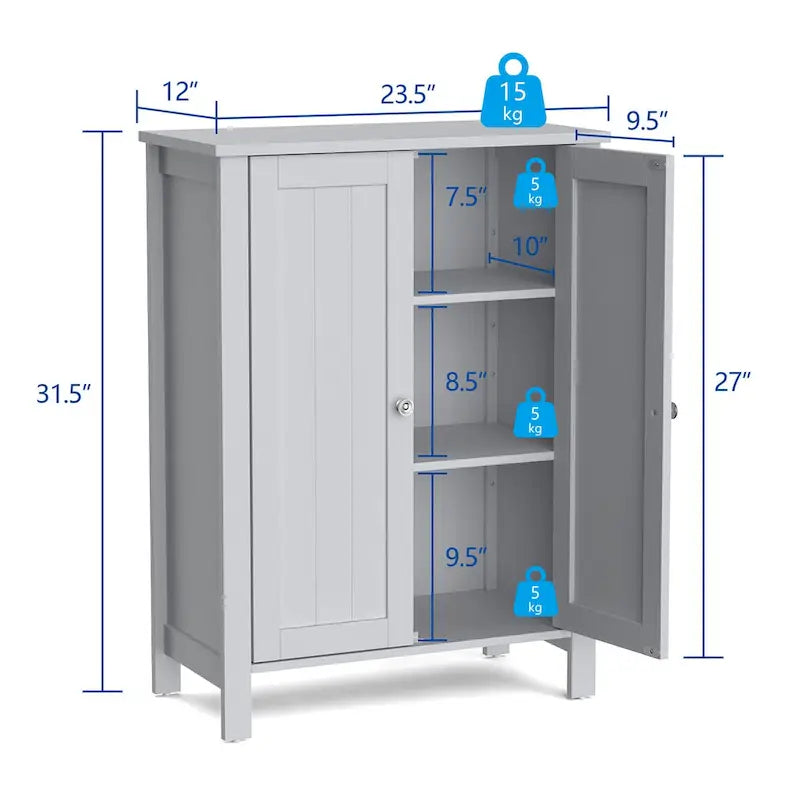 Bathroom Floor Cabinet with Double Doors