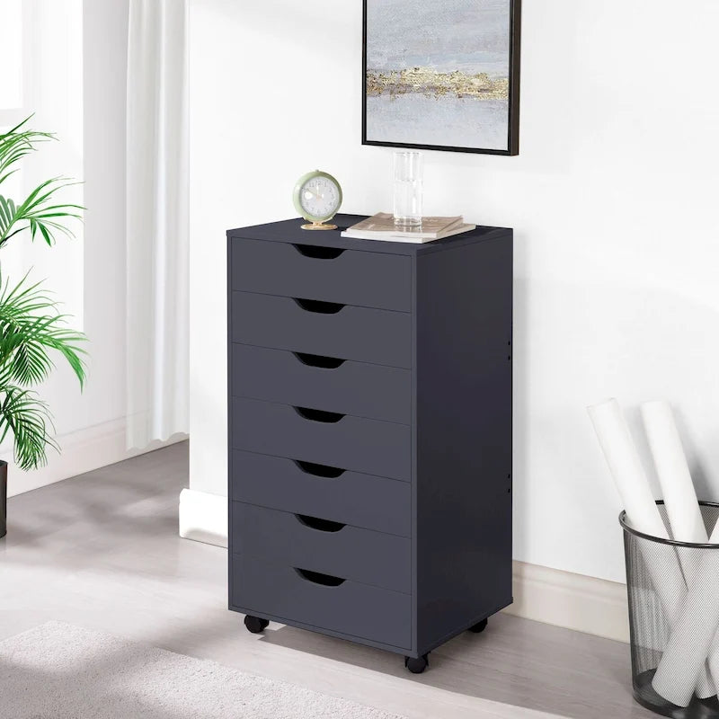 7-Drawer Wooden Office File Cabinet with Casters