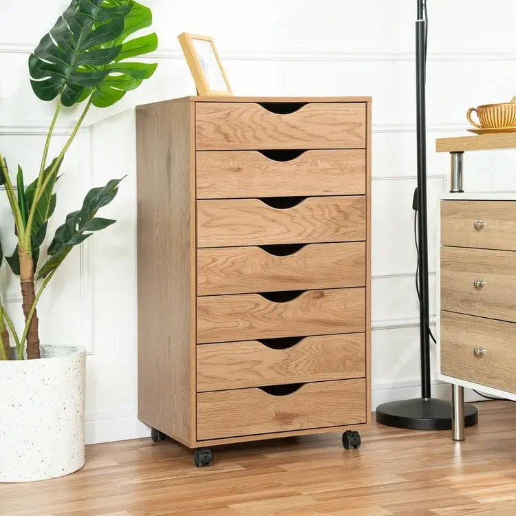 7-Drawer Wooden Office File Cabinet with Casters