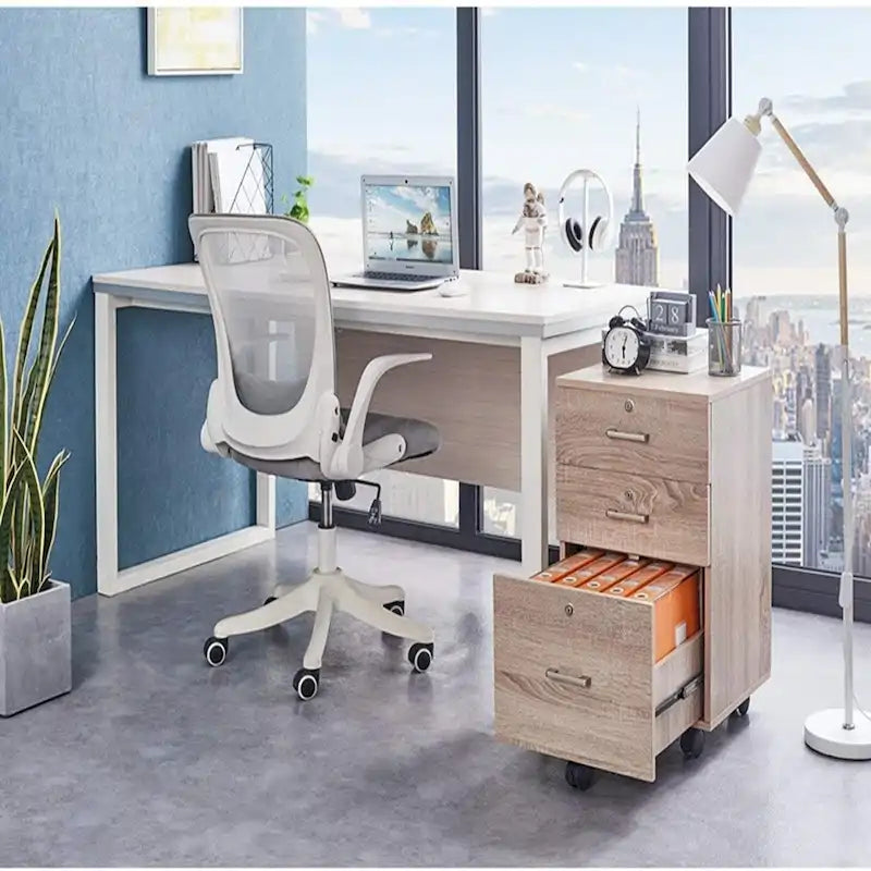 3-Drawer Rolling Wood File Cabinet with Lock