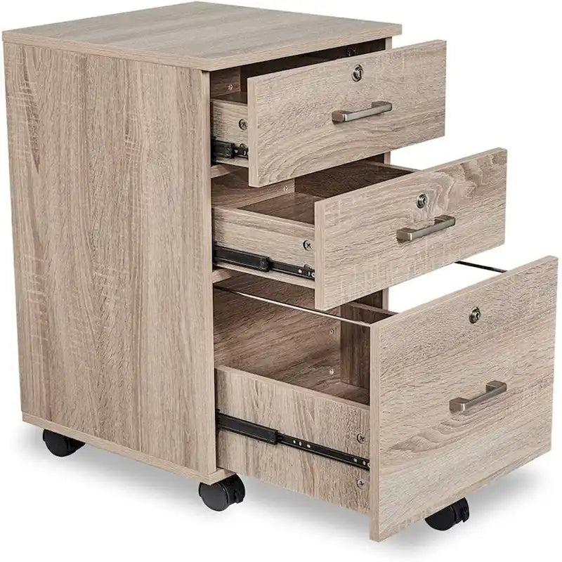 Rollbarer Aktencontainer aus Holz mit 3 Schubladen und Schloss