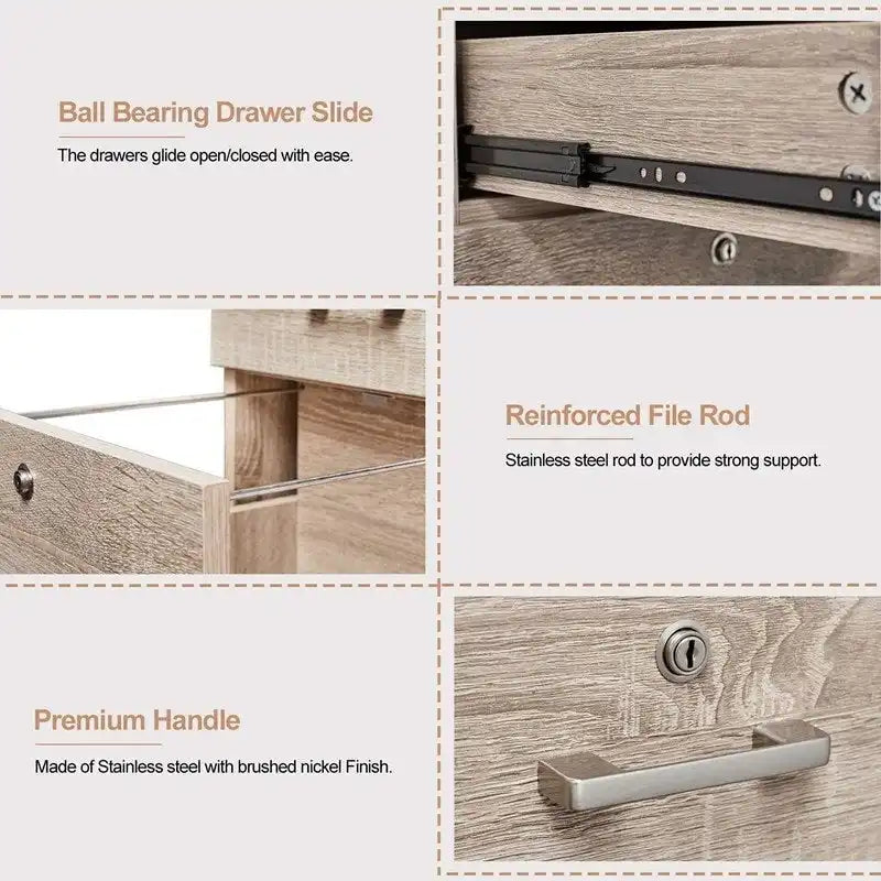 3-Drawer Rolling Wood File Cabinet with Lock