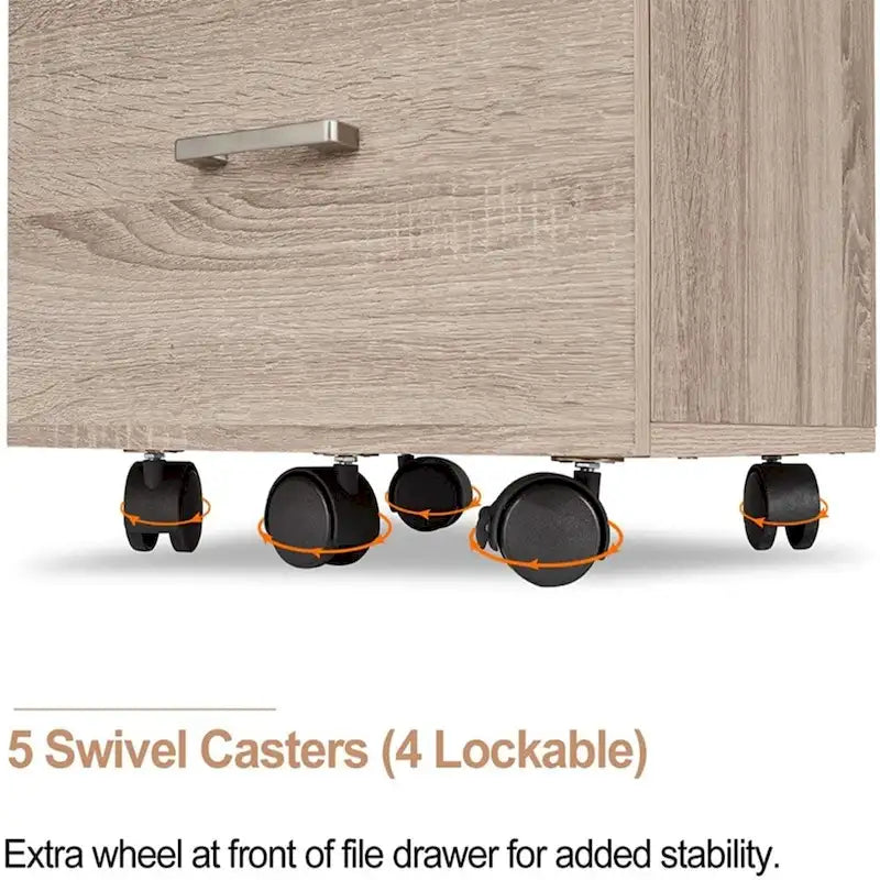Rollbarer Aktencontainer aus Holz mit 3 Schubladen und Schloss