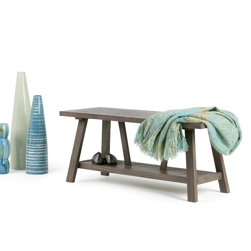 48-Inch Wide Solid Wood Industrial Entryway Bench in Driftwood