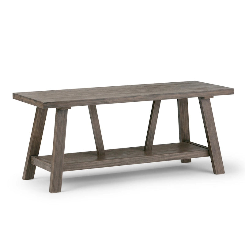 48-Inch Wide Solid Wood Industrial Entryway Bench in Driftwood
