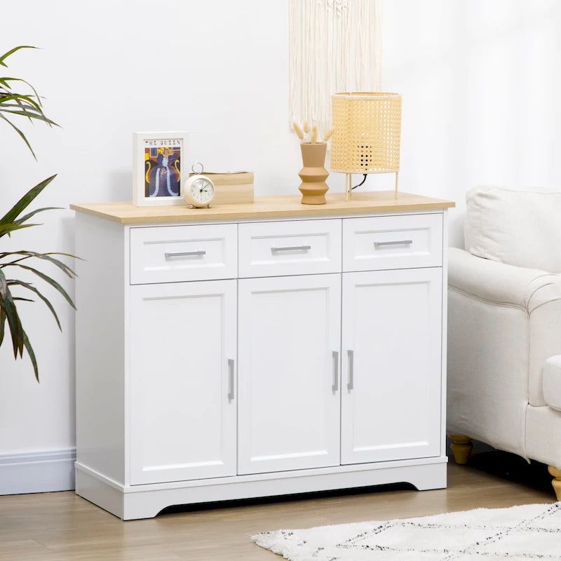 Kitchen Sideboard Buffet Cabinet with 3 Drawers, Cabinets and Adjustable Shelf
