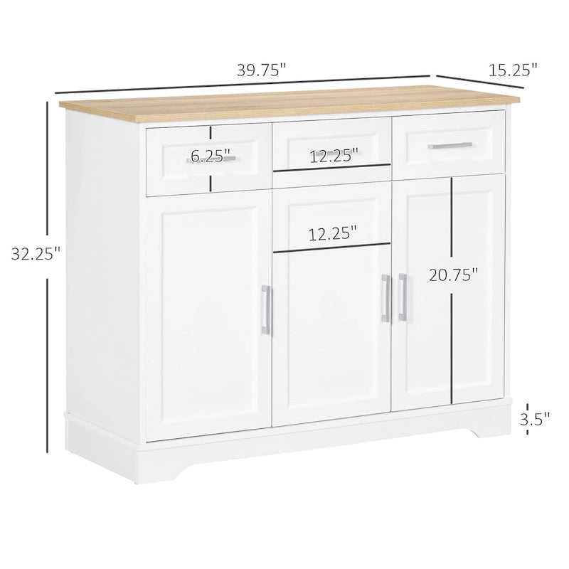 Küchen-Sideboard-Buffetschrank mit 3 Schubladen, Schränken und verstellbarem Einlegeboden