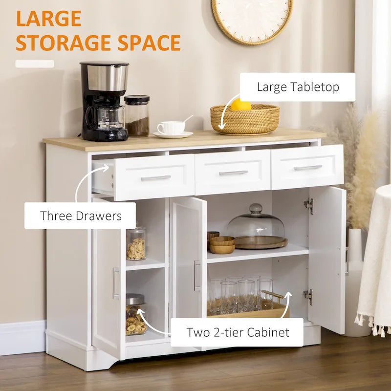 Kitchen Sideboard Buffet Cabinet with 3 Drawers, Cabinets and Adjustable Shelf