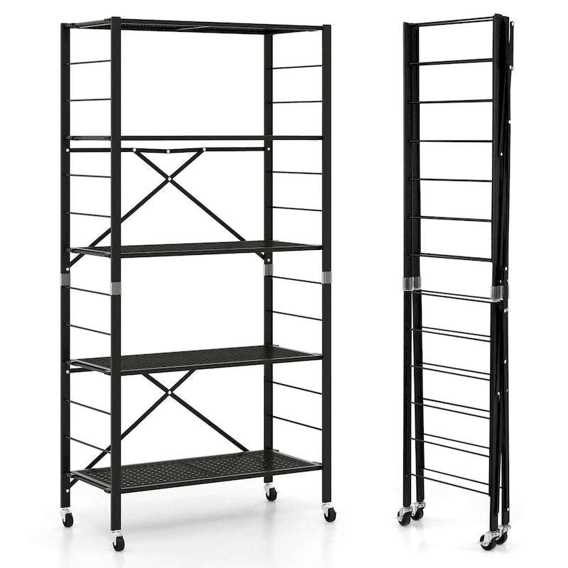 5-Tier Adjustable Shelves with Wheels for Garage, Kitchen & Balcony