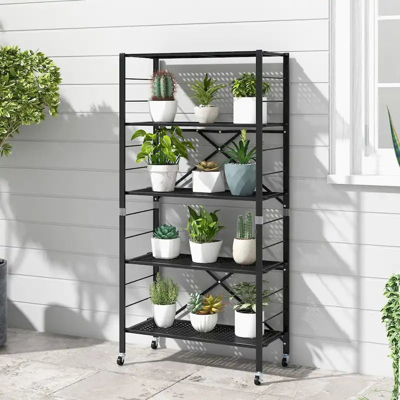 5-Tier Adjustable Shelves with Wheels for Garage, Kitchen & Balcony