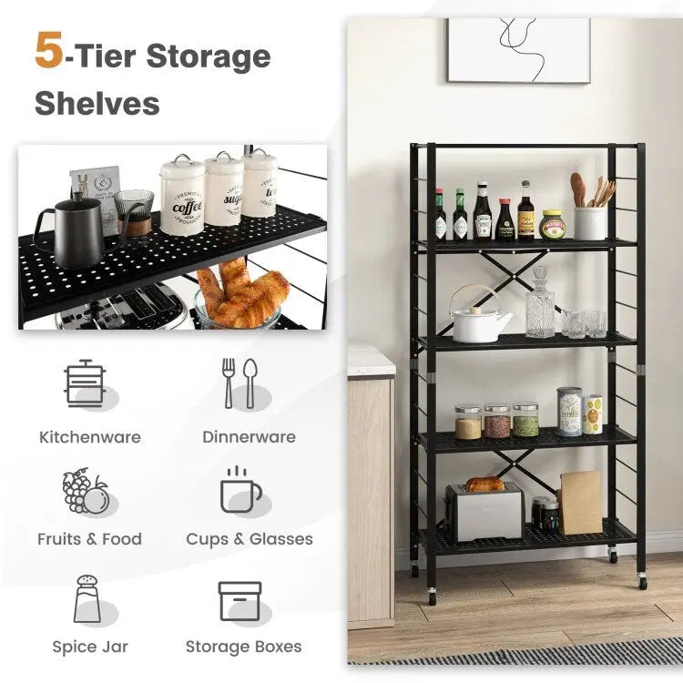 Étagères réglables à 5 niveaux avec roulettes pour garage, cuisine et balcon