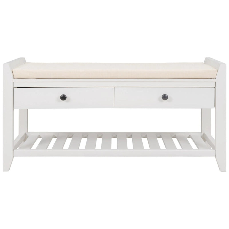 White Entryway Storage Bench with Drawers