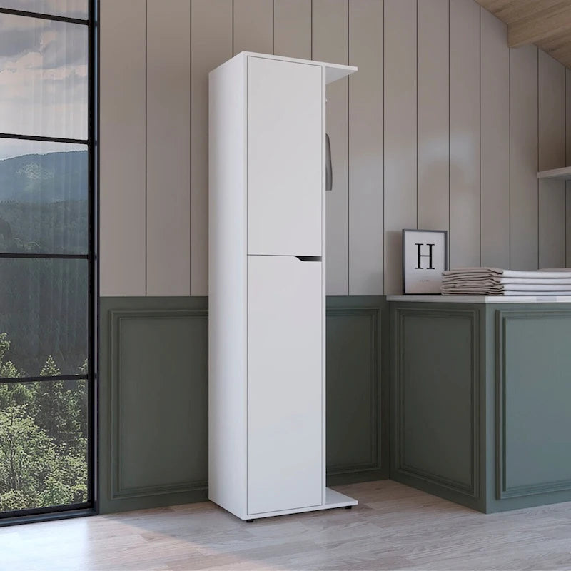 Besen- und Wischmoppschrank, 70-Inch hoch, eine Tür, vier Einlegeböden - Weiß