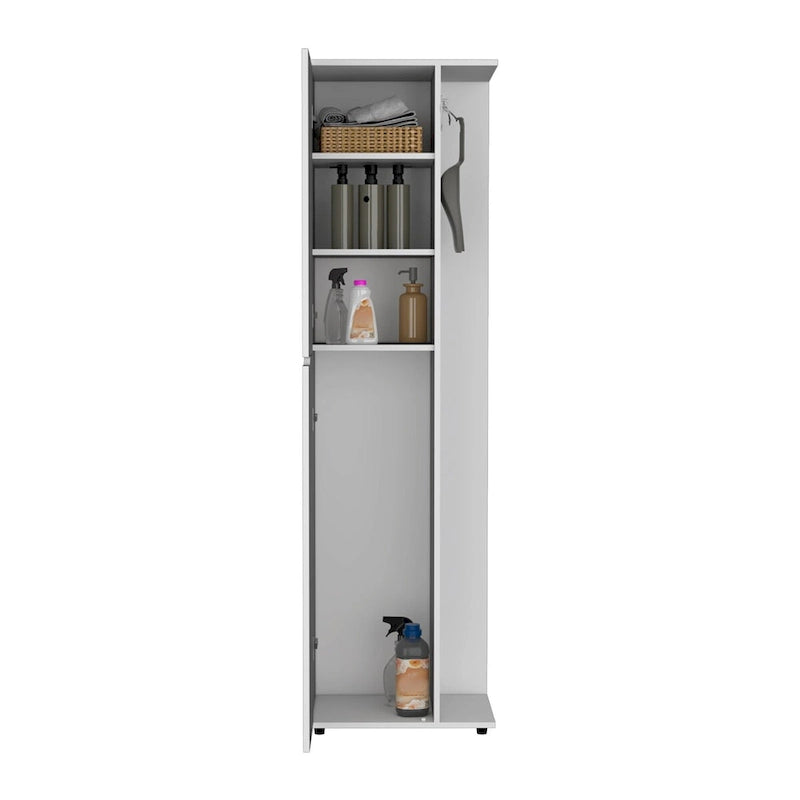 Besen- und Wischmoppschrank, 70-Inch hoch, eine Tür, vier Einlegeböden - Weiß