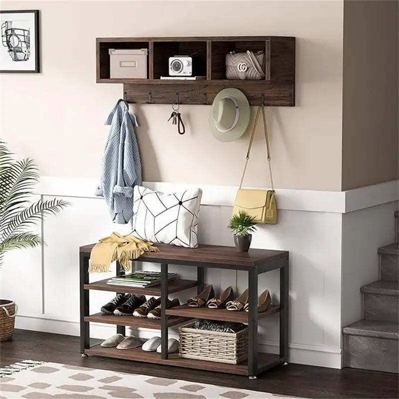 Shoe Bench with 3 Storage Cubbies - 11.81 x 35.43 x 72"
