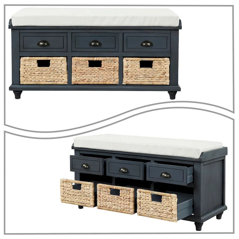 Farmhouse Style Storage Bench with Removable Seat Cushion