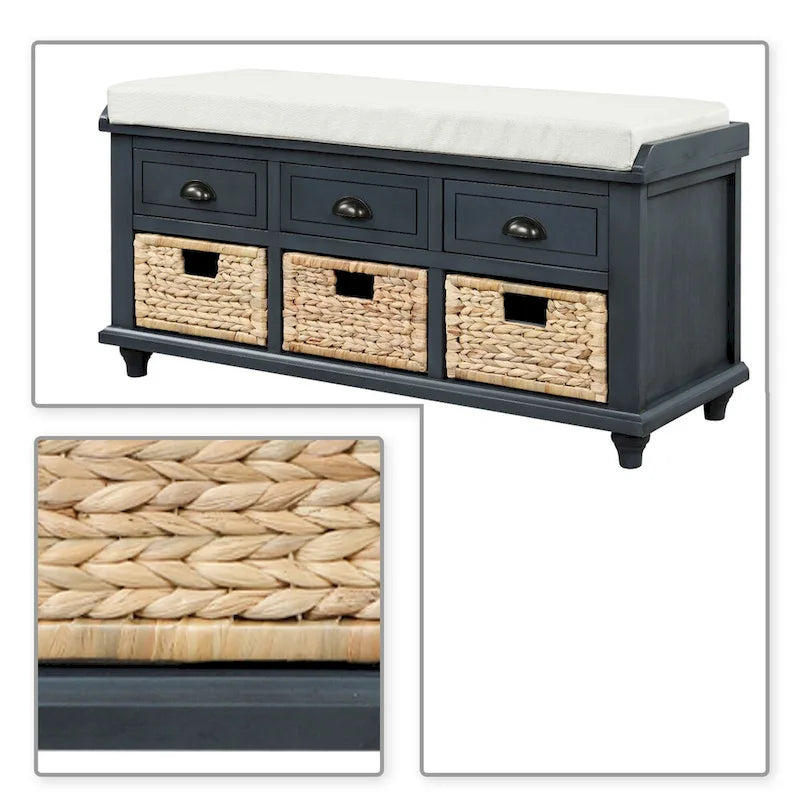 Farmhouse Style Storage Bench with Removable Seat Cushion