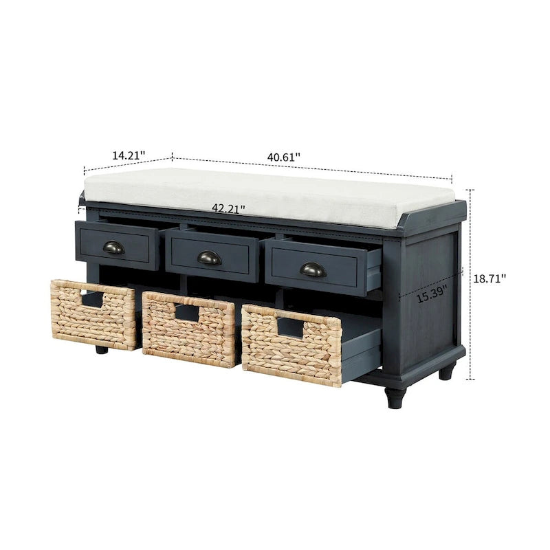 Farmhouse Style Storage Bench with Removable Seat Cushion