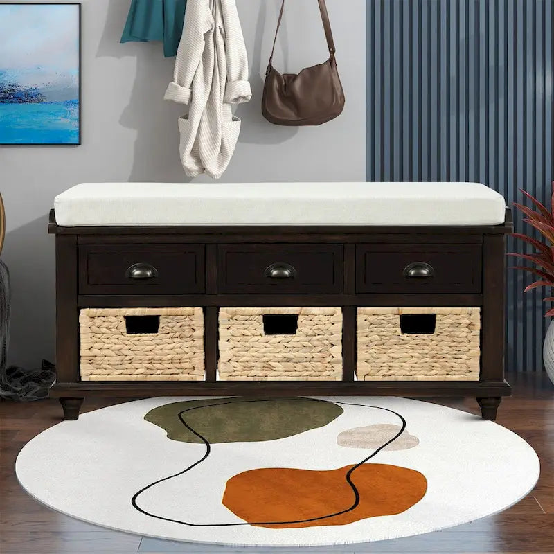 Farmhouse Style Storage Bench with Removable Seat Cushion