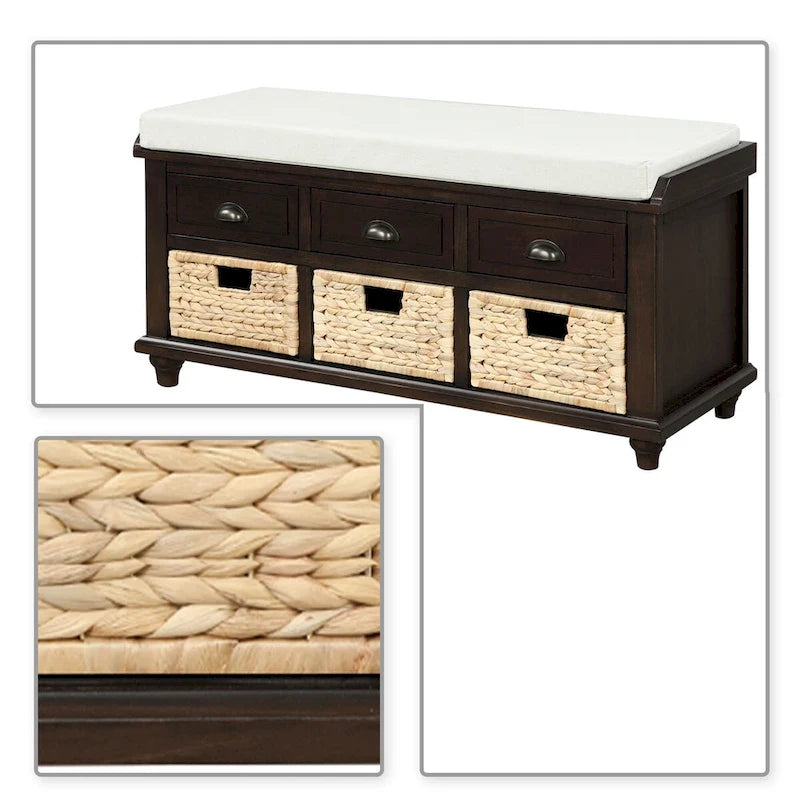Farmhouse Style Storage Bench with Removable Seat Cushion