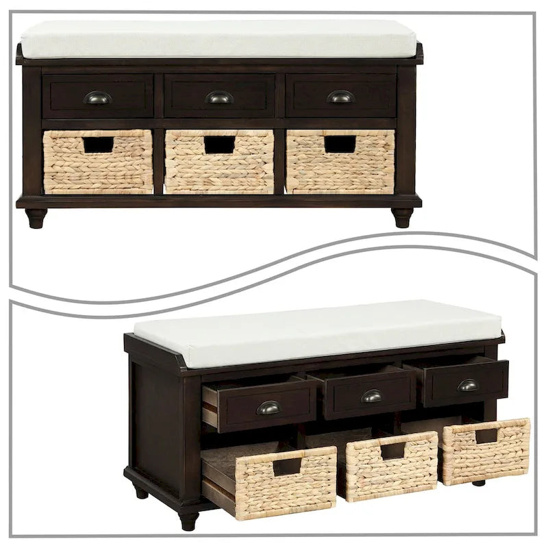 Farmhouse Style Storage Bench with Removable Seat Cushion