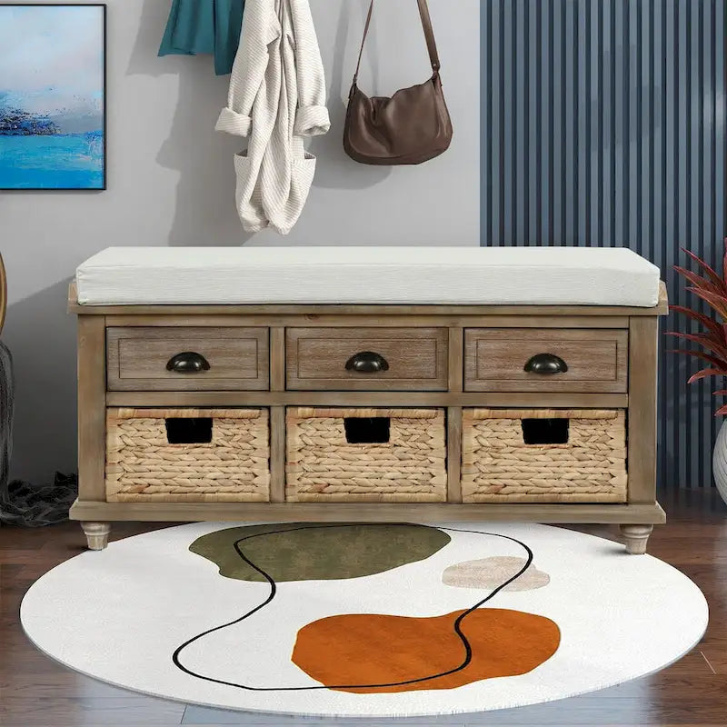 Farmhouse Style Storage Bench with Removable Seat Cushion
