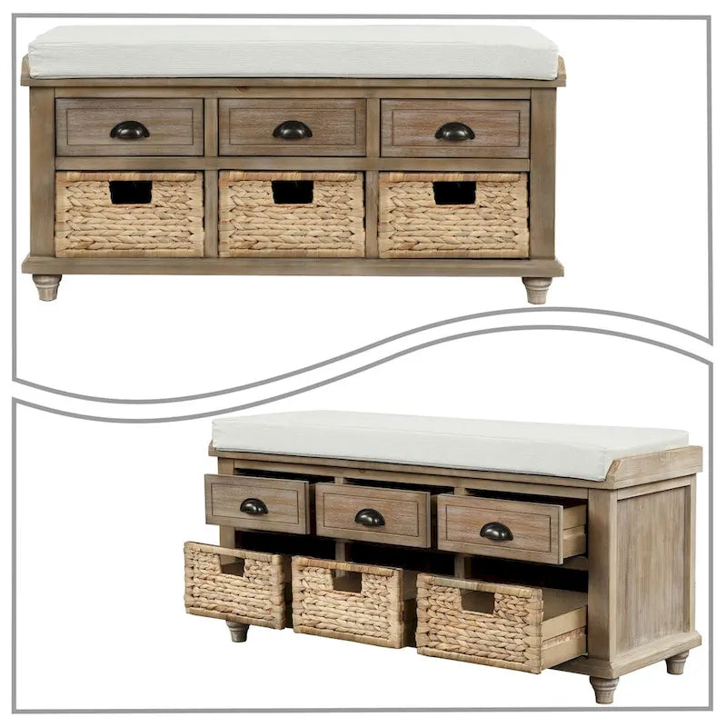 Farmhouse Style Storage Bench with Removable Seat Cushion