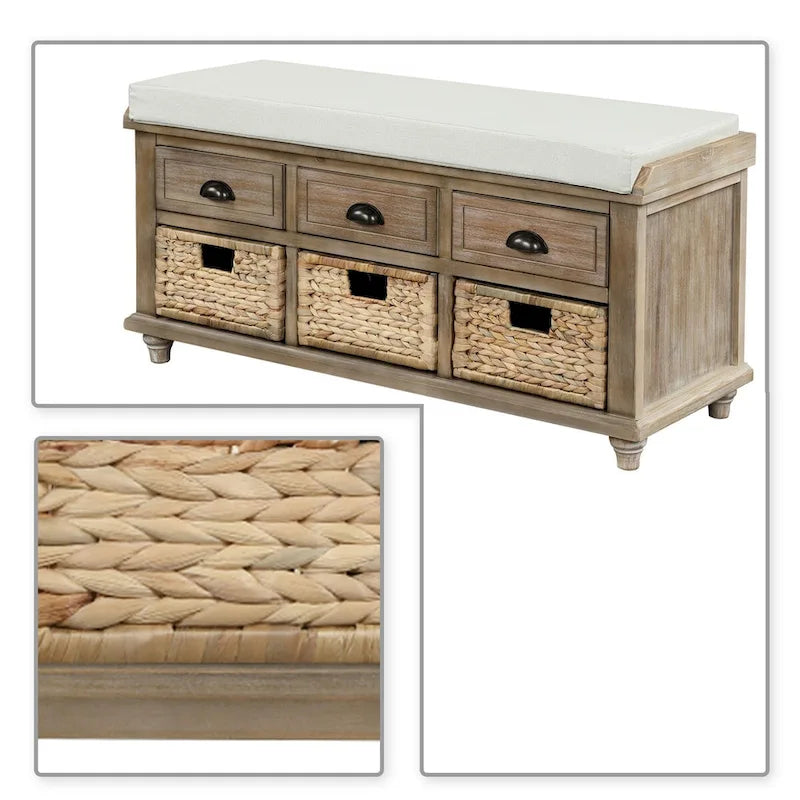 Farmhouse Style Storage Bench with Removable Seat Cushion