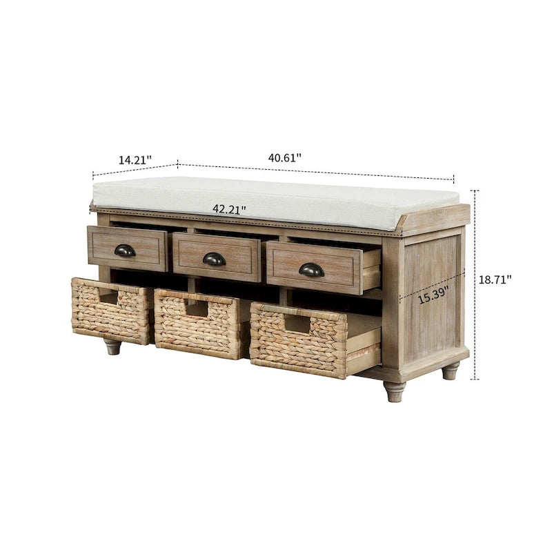 Farmhouse Style Storage Bench with Removable Seat Cushion