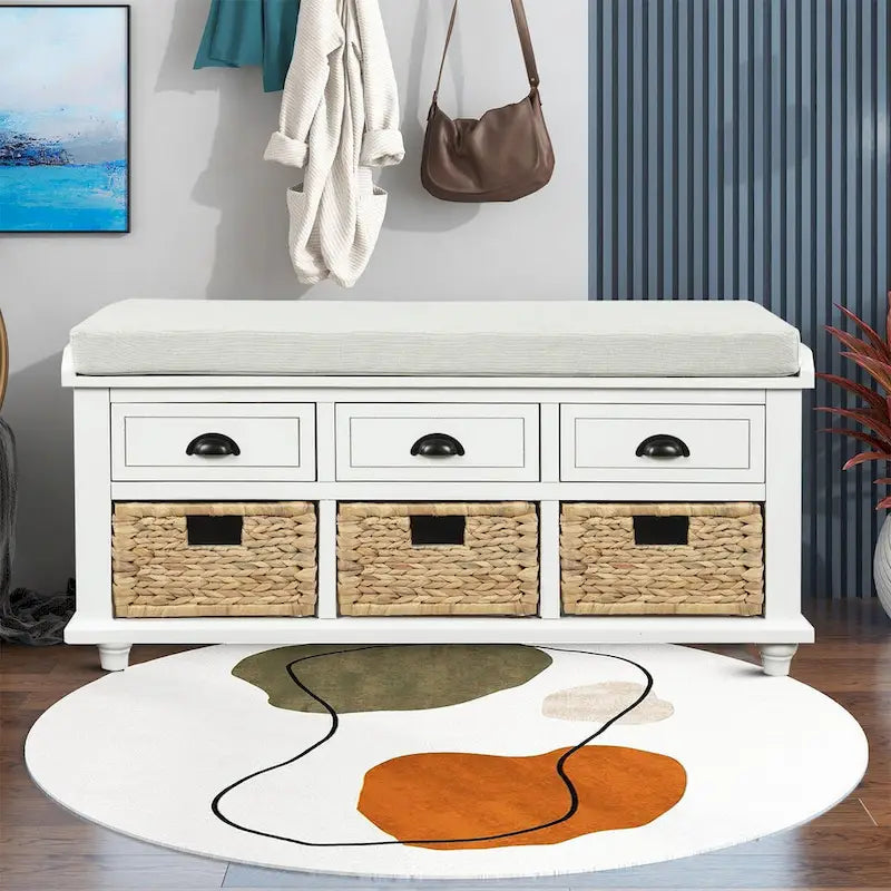 Farmhouse Style Storage Bench with Removable Seat Cushion