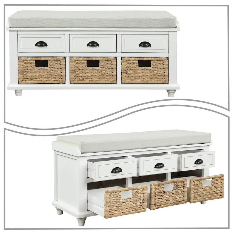 Farmhouse Style Storage Bench with Removable Seat Cushion