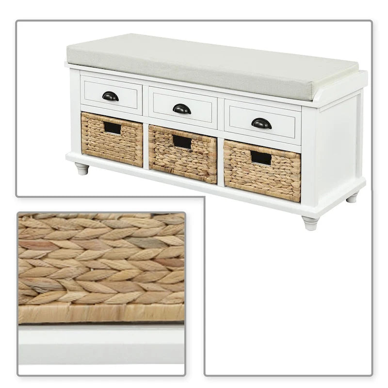 Farmhouse Style Storage Bench with Removable Seat Cushion