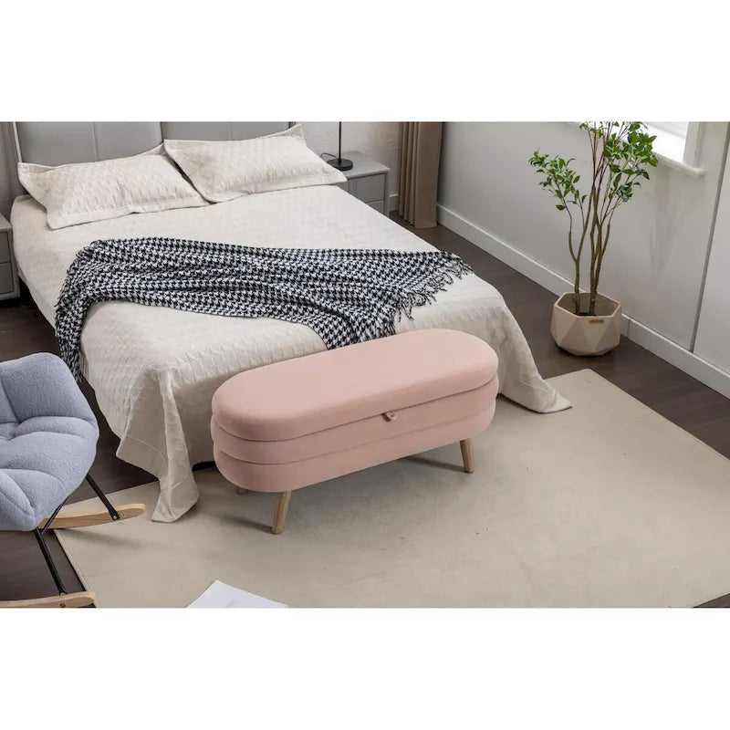 Velvet Fabric Storage Bench with Wood Legs