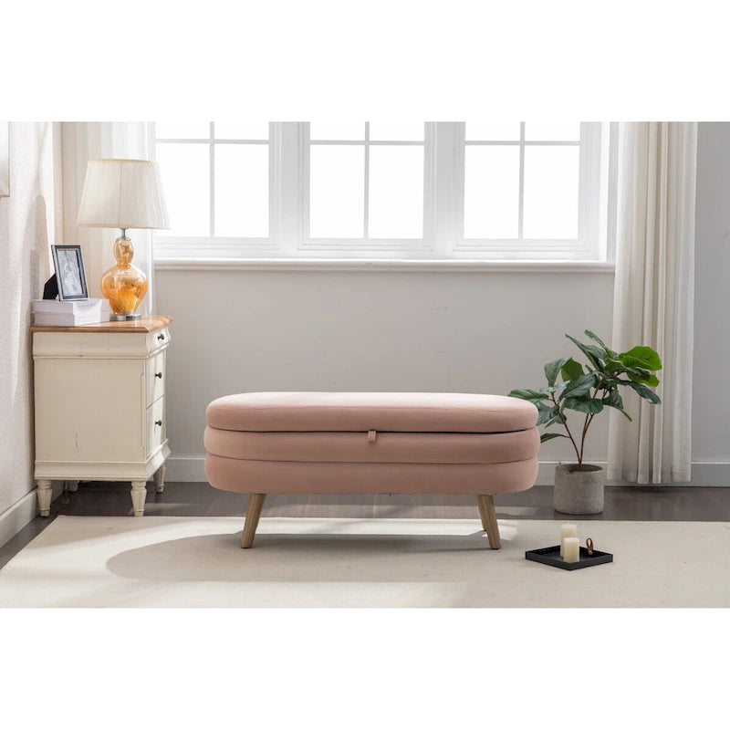 Velvet Fabric Storage Bench with Wood Legs