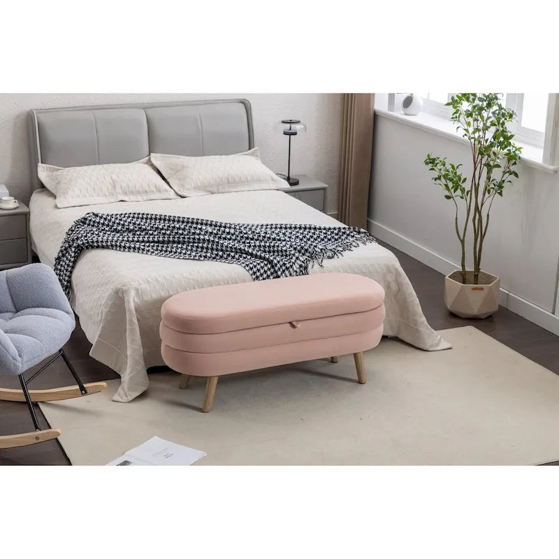 Velvet Fabric Storage Bench with Wood Legs