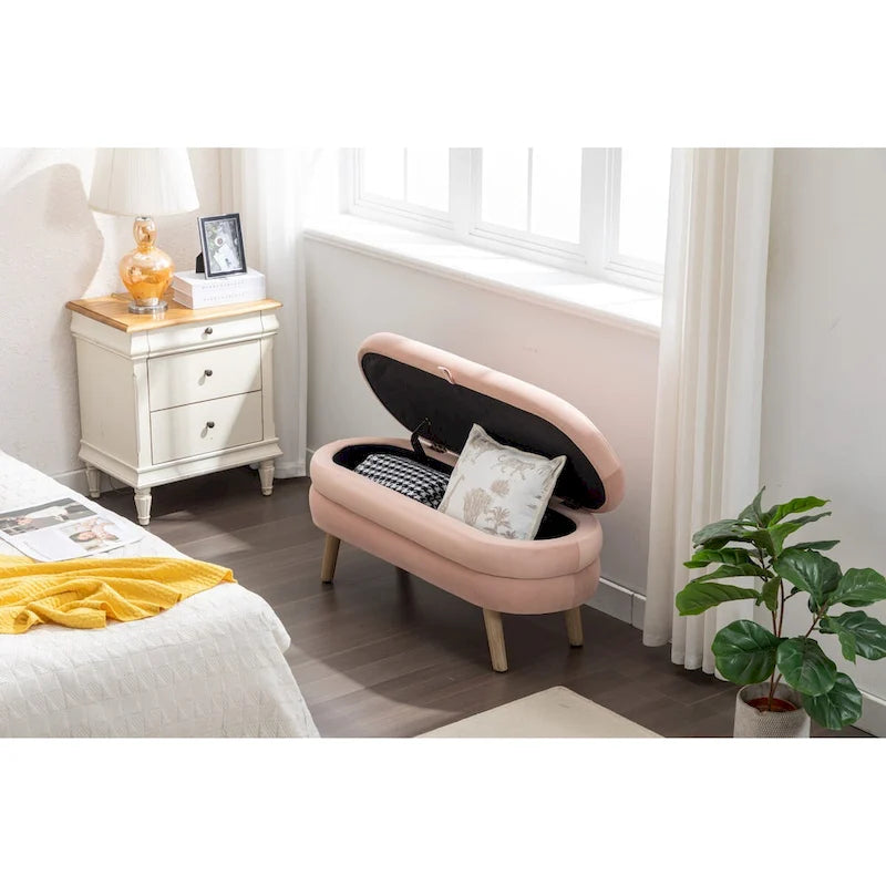 Velvet Fabric Storage Bench with Wood Legs